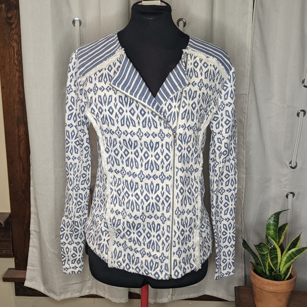 Lucky Brand knit moto fringe jacket Medium